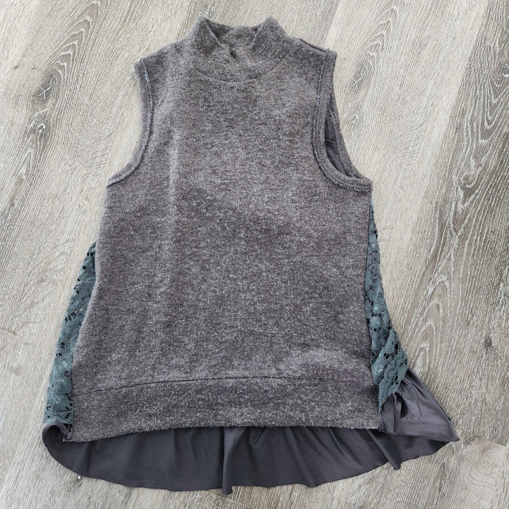 Moth Anthropologie Gray Knit Lace Back Sleeveless Mock Neck Tank Top Size Medium